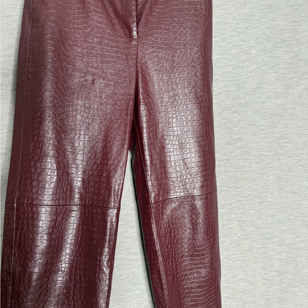 Zara Maroon Croc-Embossed Trousers